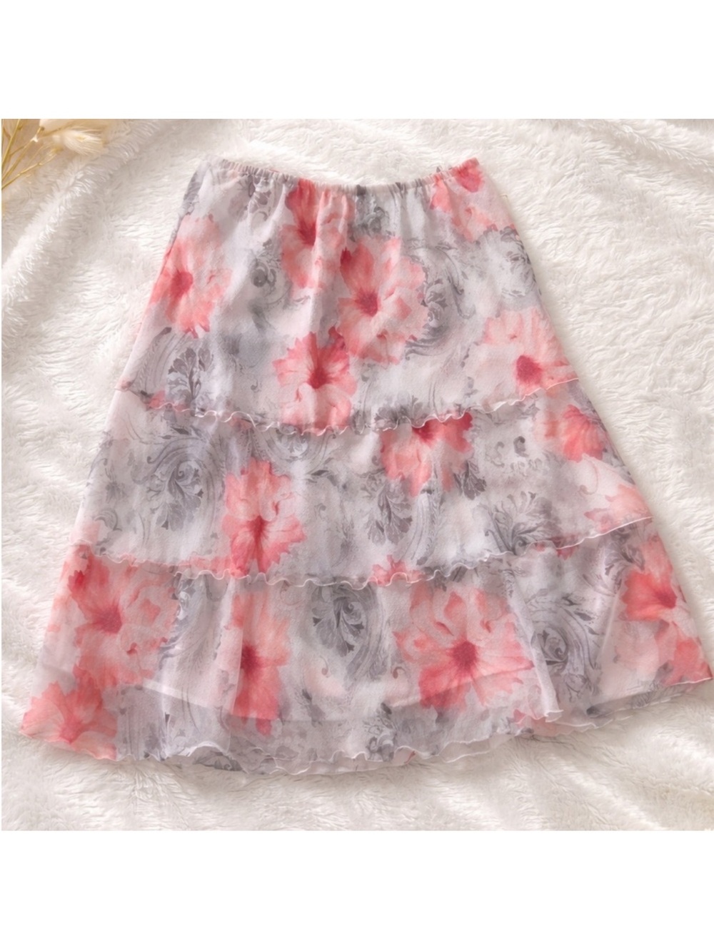 Alfred Dunner Pink & Gray Floral Tiered A-Line Skirt